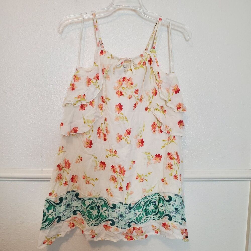 O'Neill Floral Swing Tank Size M Ruffles Accent Adjustable Spaghetti Straps